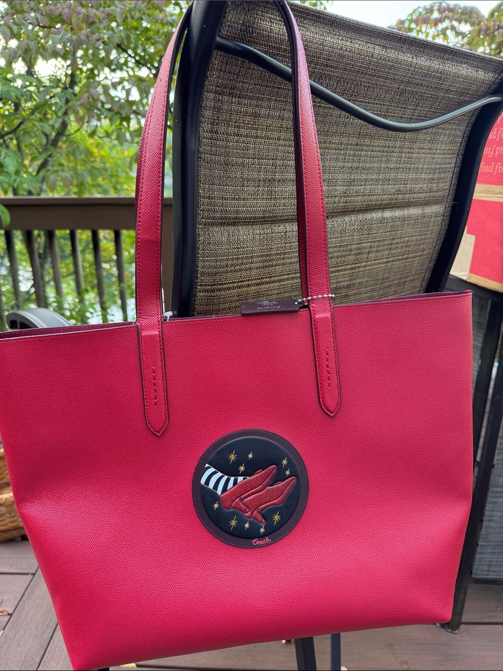 Wizard of Oz Collectible Coach Red Leather Tote with Embroidered Rocket Patch